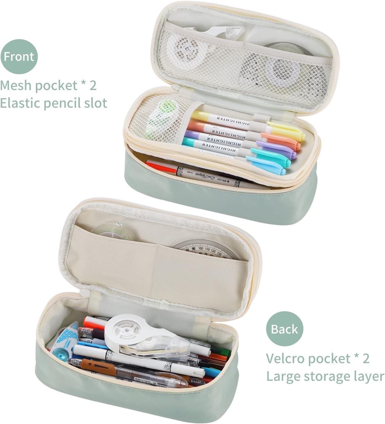 Dugio Large Pencil Case for Girls Teens Kids Pencil Bag with Zipper Pencil Pouch Aesthetic Pencil Pen Case Organizer for School Green