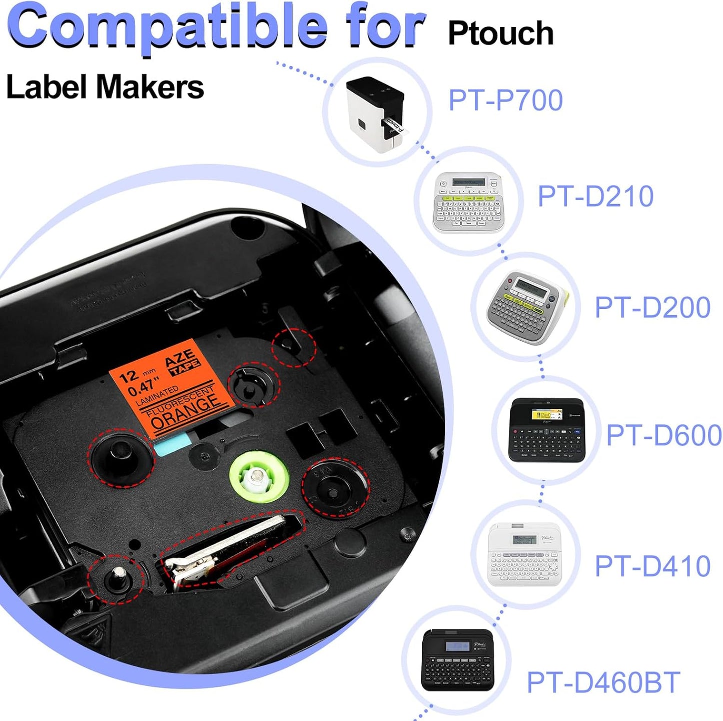 2 Pack Compatible for Brother Ptouch TZe-B31 TZ-B31 Laminated Label Maker Tape 12mm 0.47 Black on Fluorescent Orange Tape for PT-D200 PT-D210 PTH100 PT-D400