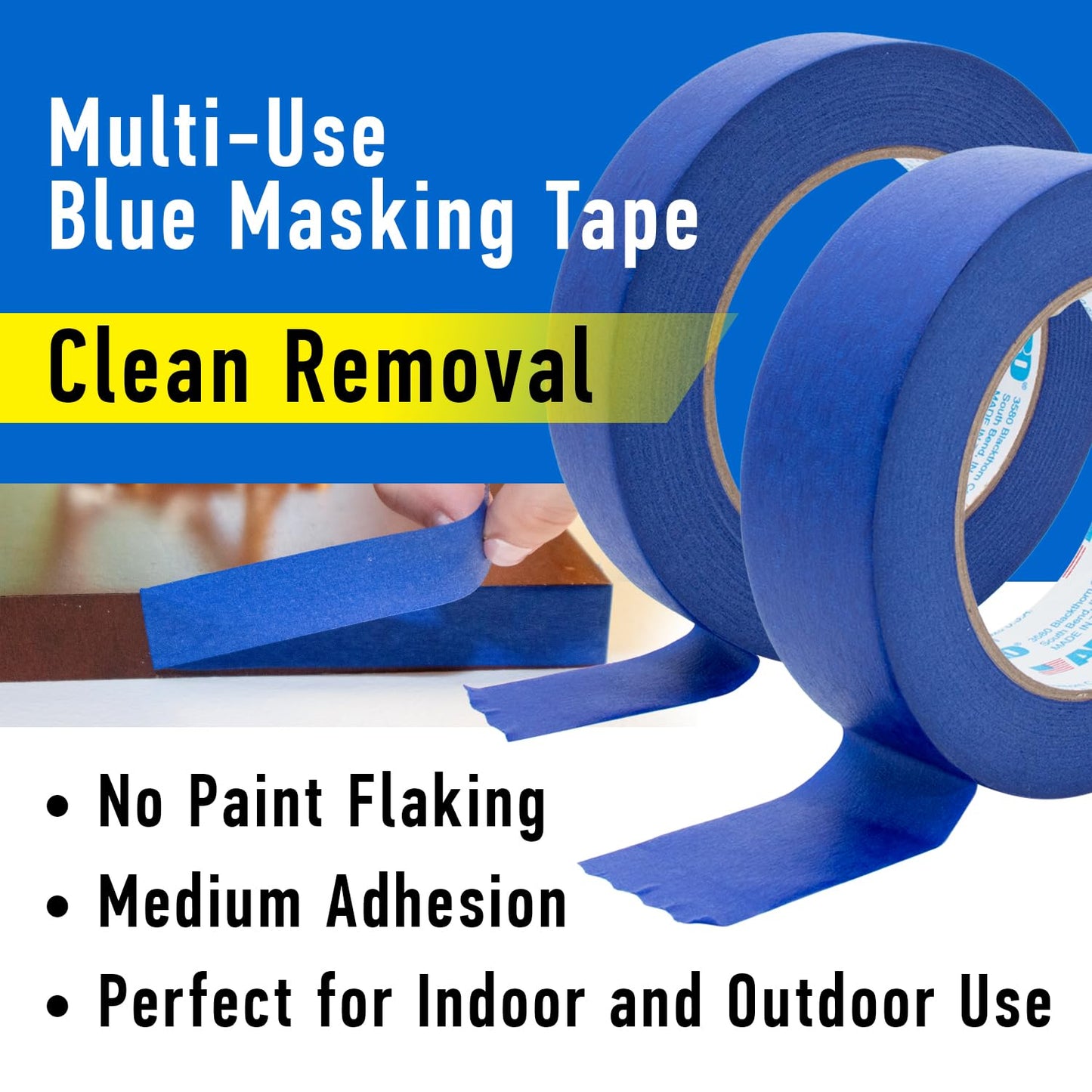 ABRO 36 Pack Blue Painters Tape: 24mm x 55M All Purpose Blue Tape, Temporary Labeling, Easy Tear, Clean Removal, Masking Tape Colored, DIY or Pro Use