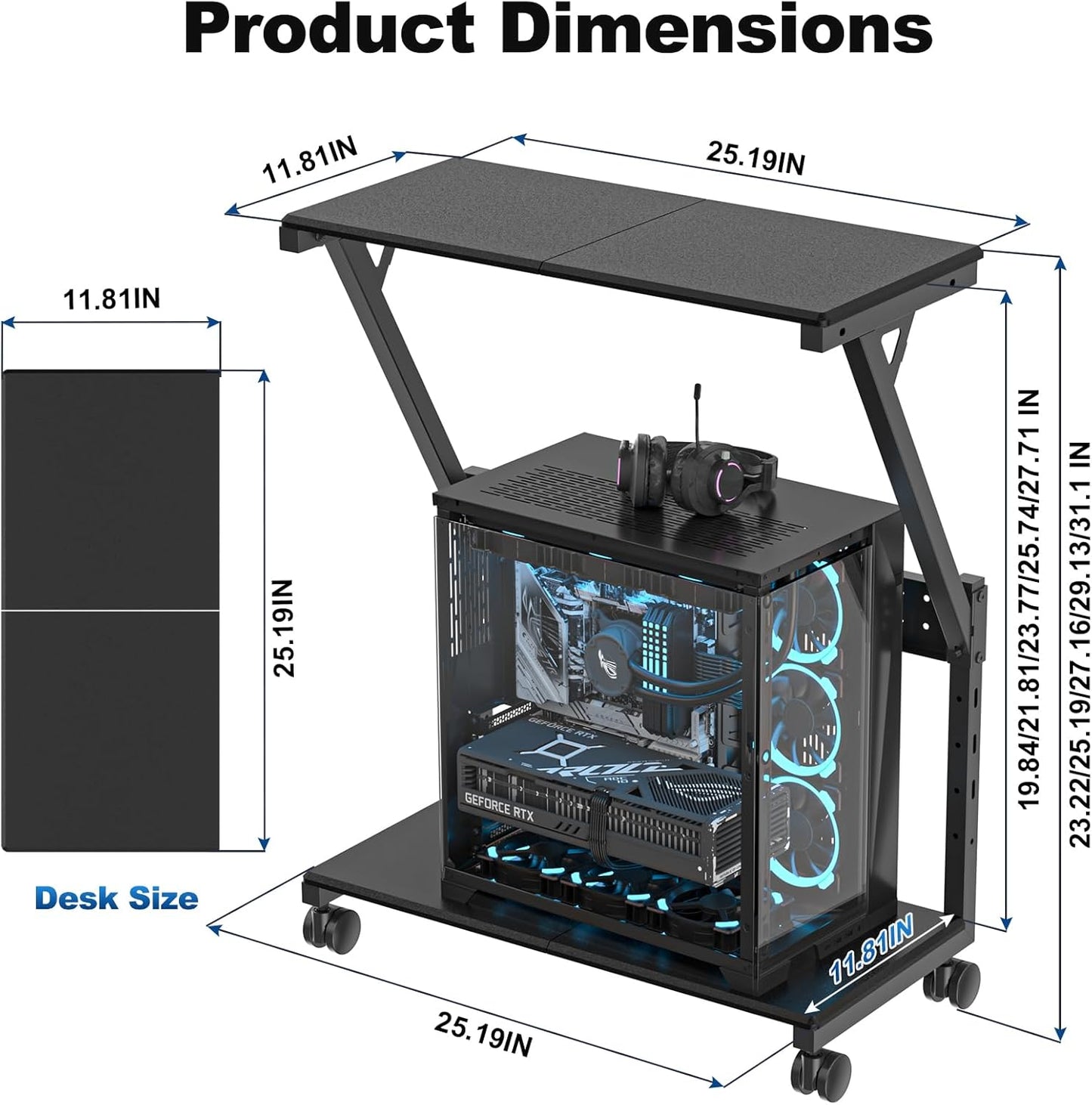 Suptek Computer Tower Stand,Height Adjustable PC Tower Stand/Cart with Wheels, Mobile Rolling CPU Holder, Computer Cart Side Stand for Computer Desk,23.22"-31.10"Hx25.19" Lx11.81" W, Black