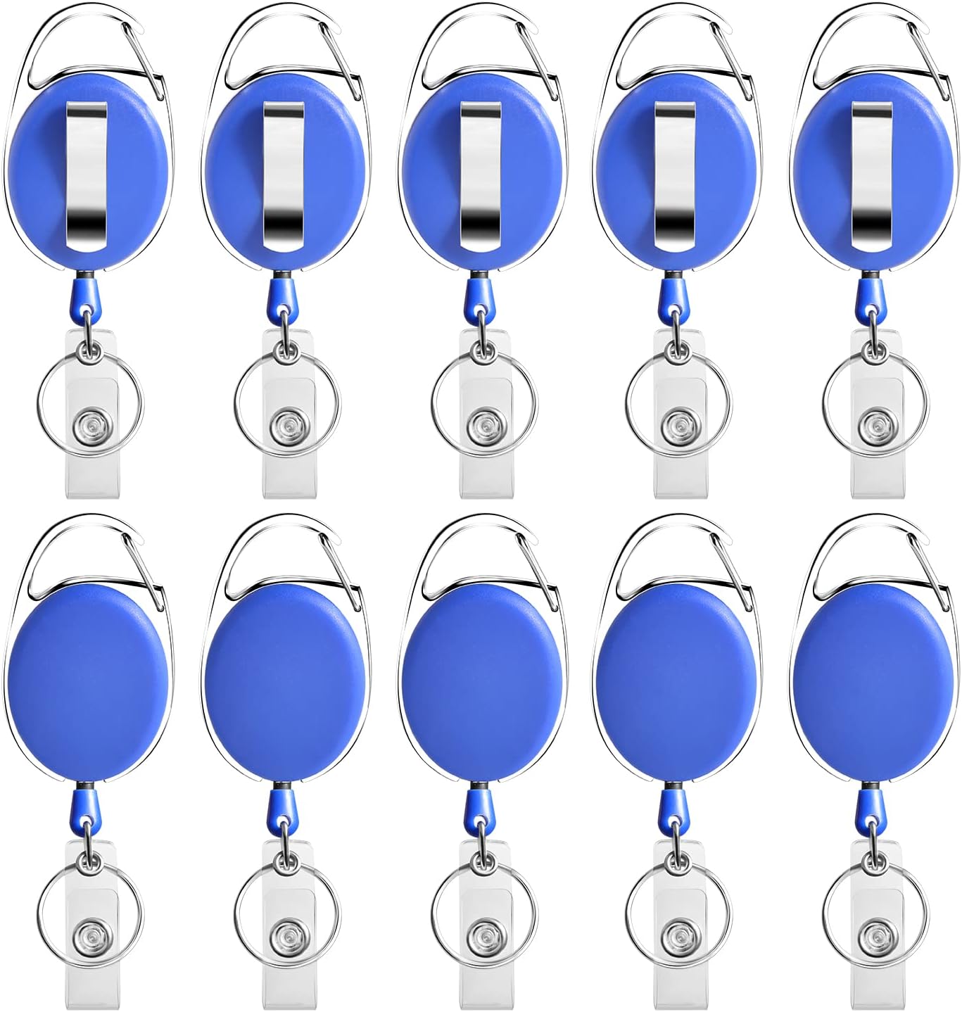 Retractable Badge Holder with Carabiner Reel Clip and Key Ring for ID Card Key Keychain Holders Blue 10 Pieces