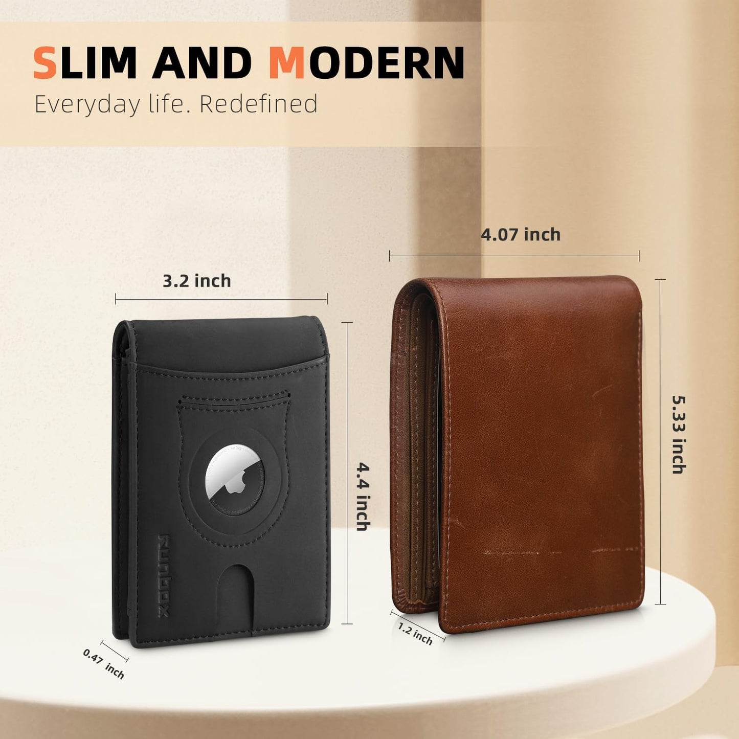 RUNBOX AirTag-Wallet-Mens-Slim-RFID Blocking Wallets Leather with Bill Compartment Air Tag Bifold Card Holder Wallet Gifts for Men Dad
