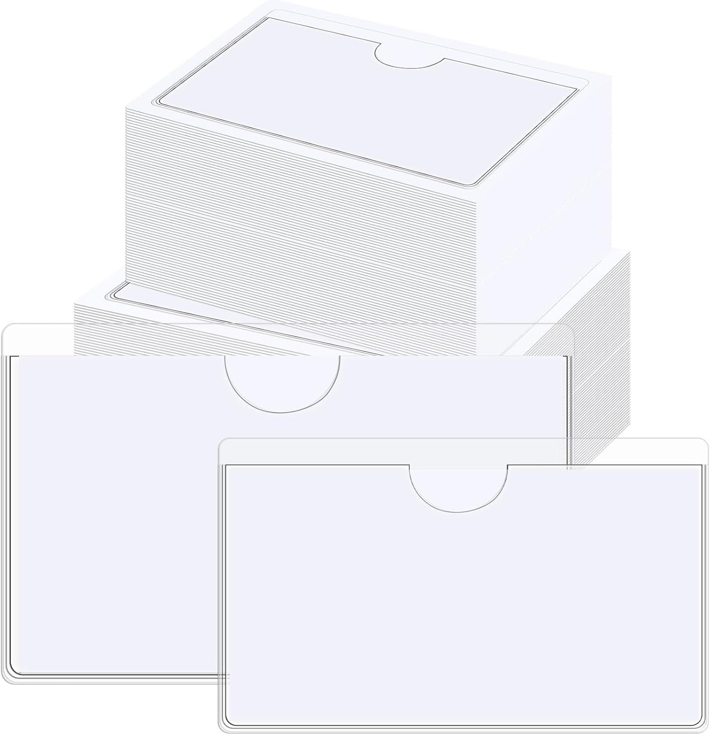 Outus 100 Pcs Clear Self Adhesive Pockets - Bin Labels for Storage Bins, Pocket Label Sleeves, Plastic Index Card Holder with Top Open for Organizing Bins Box Drawer(2 x 3.75, 3 x 5 Inch)