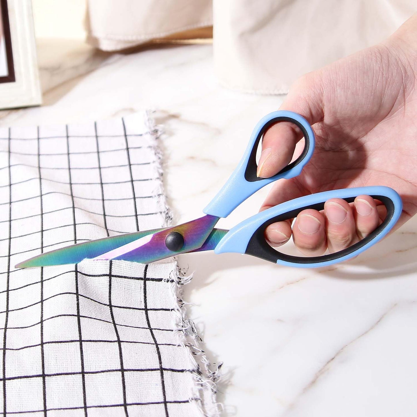 Scissors All Purpose, Sharp Titanium Blades Shears, Rubber Comfort Grip Handle, Multipurpose scissors 3 pack, Great for Office, Fabric, Craft, Sewing, Arts, School and Home Supplies, Black&Blue