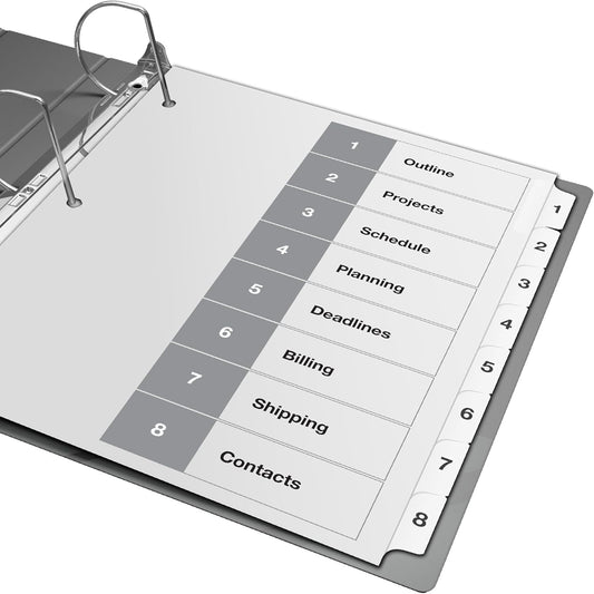 Davis Group 1-8 Index Tab Dividers for 3 Ring Binders, Customizable Table of Contents, 6 Sets