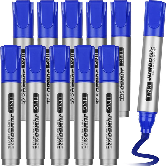 Fuutreo 10 Pack Jumbo Permanent Markers Bulk Large Chisel Tip Permanent Markers Quick Drying Waterproof Big Huge Poster Pens for Office, Logistics Company and More(Blue)
