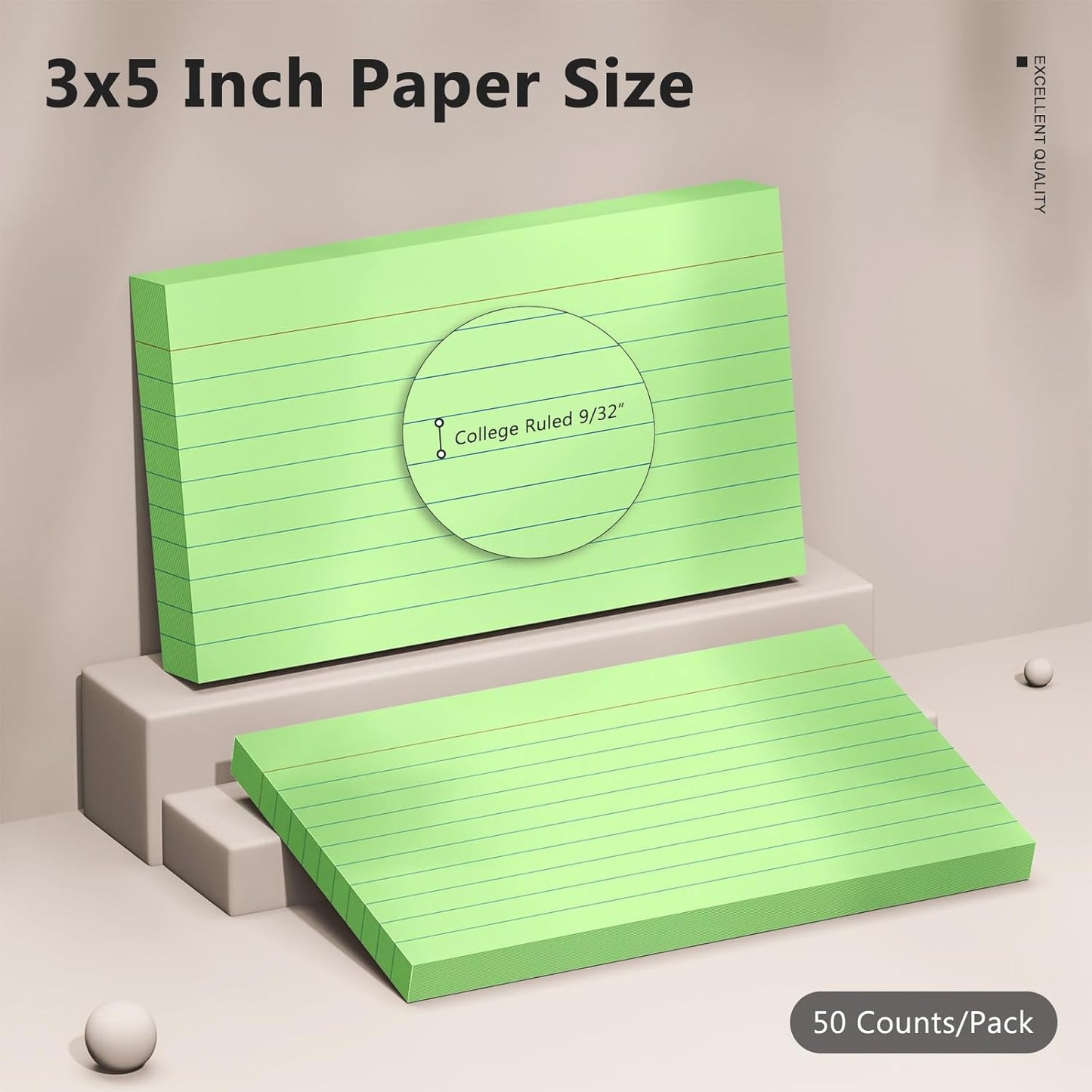 600 Count Index Cards 3 x 5 Inch Green Lined Flash Cards Ideal for Studying and To-do-List, Portable Note Cards Taking for Students and Teachers, Flash Card Styled for Home, Office or School Use