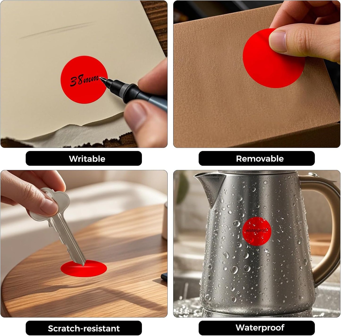 1000 PCS Round Stickers 1.5 Inch Vinyl Red Colored Dot Sticker Roll Removable Color Coding Circle Labels for Inventory Garage Sale Price Tags