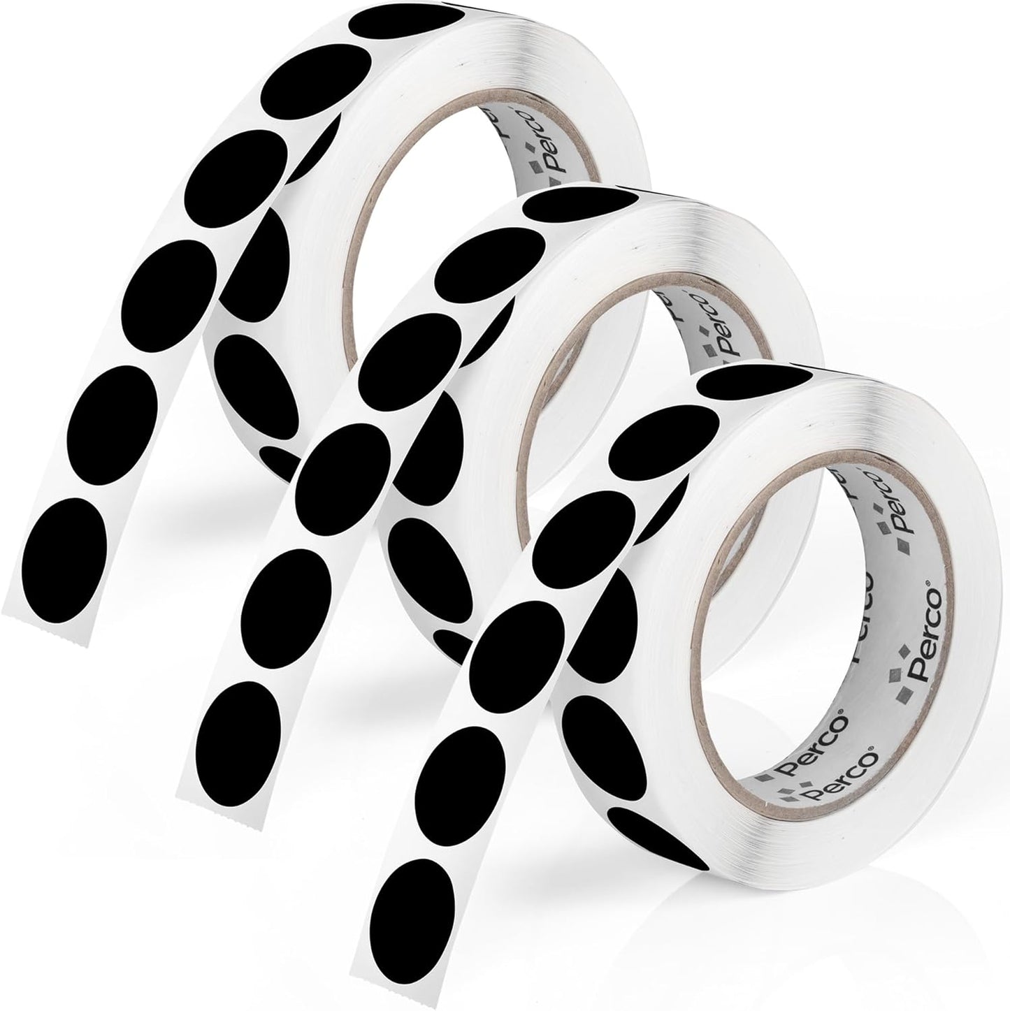 Perco Black 1-Inch Round Circle Dot Sticker Labels - Multi-Roll Pack (3 Rolls, 1,000 Labels Each) - Permanent Adhesive, Vibrant Colors, Strong Hold - Perforated for Easy Use - Made in USA