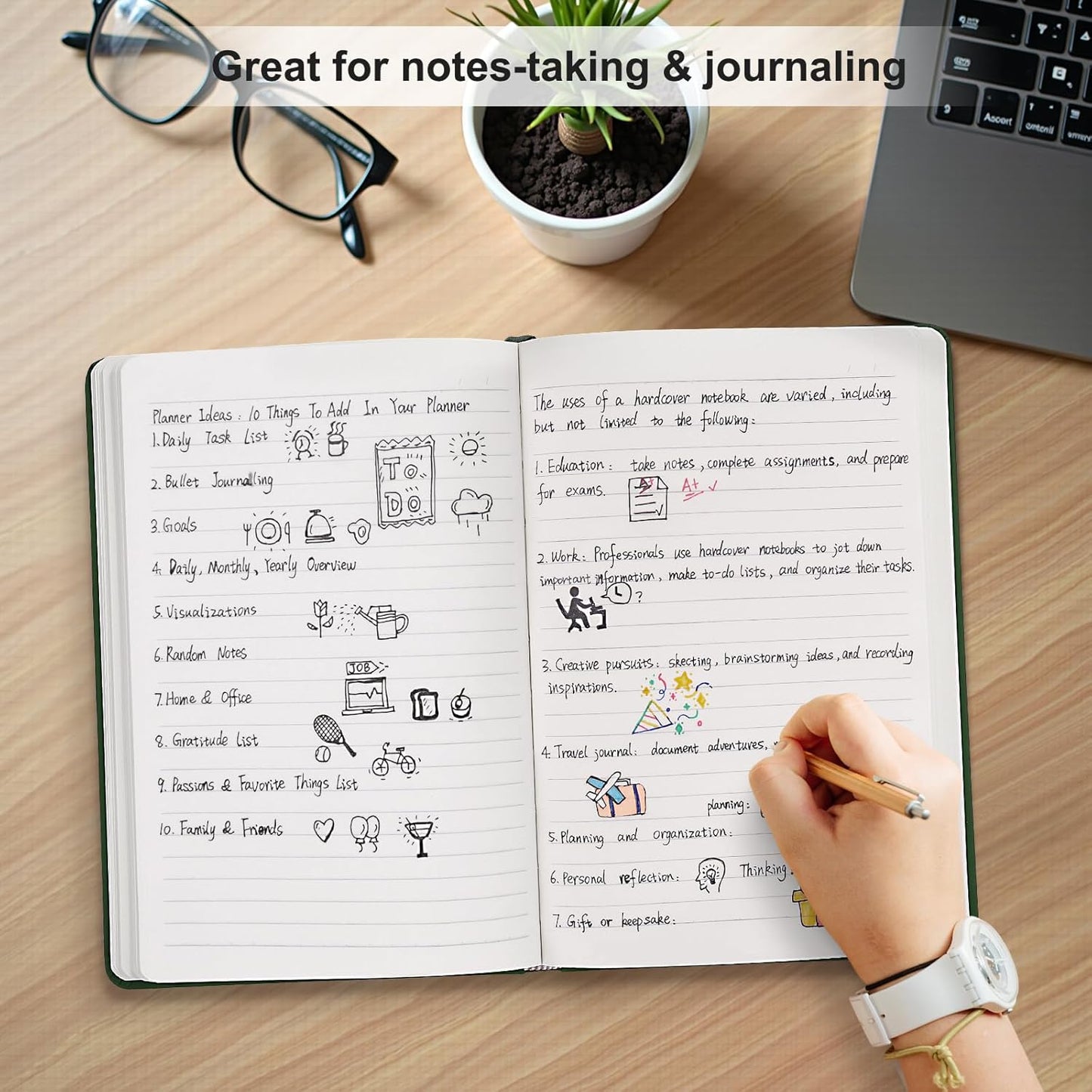 Comix 6 Pack Lined Journal Notebooks for Work, 240 Pages, 5.5"x8.3", Dark Green, Hardcover, A5 Medium College Ruled, Journaling Notebooks for Notes-taking, Fits for Office School Home