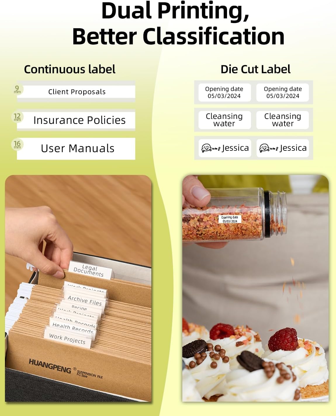 Makeid L1 HD Label Maker Machine with Tape, Portable & Rechargeable Label Makers Compatible with 9 12 16mm Waterproof Tape, Mini Bluetooth Labeler for Organizing Office Home School, 300DPI Green Tape