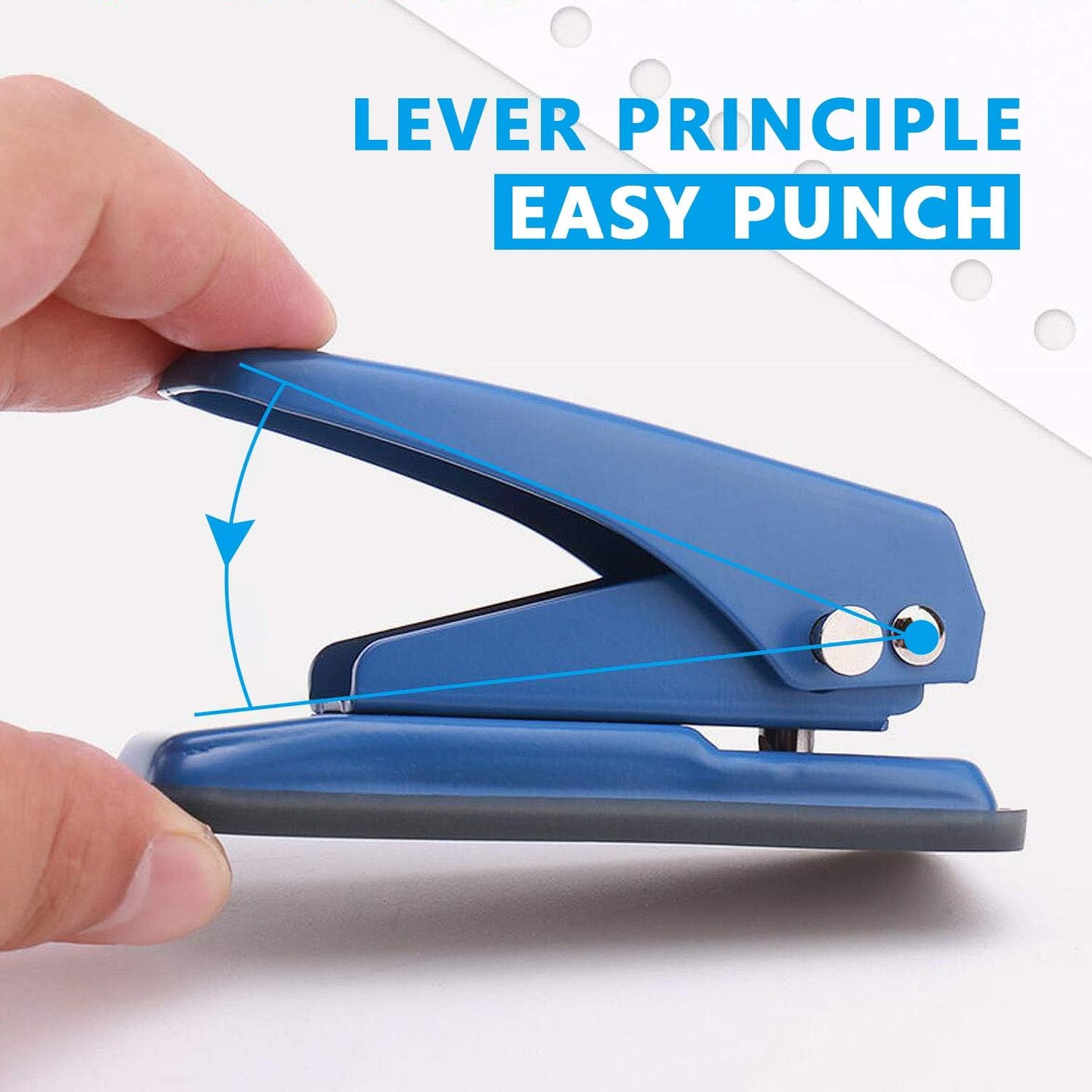 Single Hole Puncher Handheld 1/4 Inches Hole Punch, 20 Sheet Paper Punch Capacity Metal Hole Puncher with Skid-Resistant Base for Paper, Chipboard, Art Project, Blue