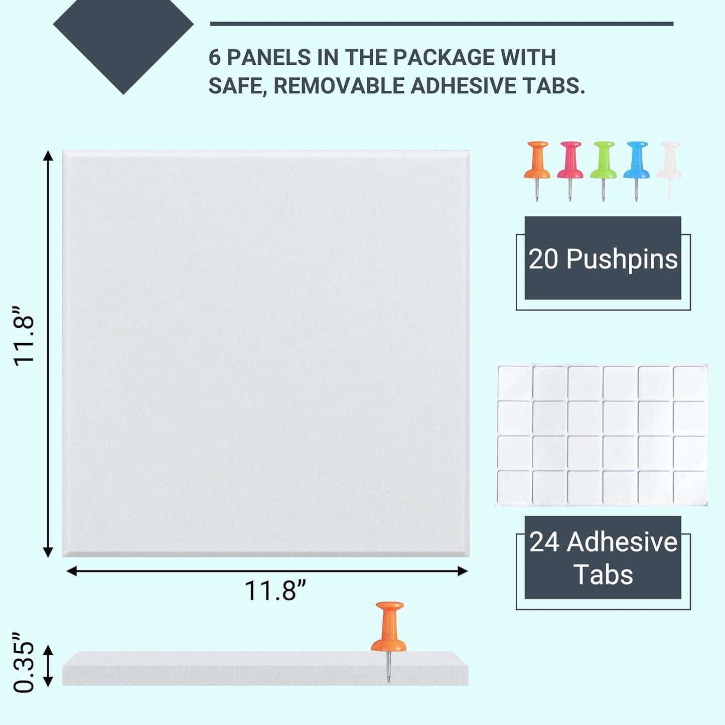 AKTOP White Cork Bulletin Board 24"x36", 6 Pack Removable Felt Cork Board Tiles for Wall, Large 2 x 3 Bulletin Board Notice Pin Board for Office, School & Home, 24 Safe Adhesive Tabs, 20 Push Pins