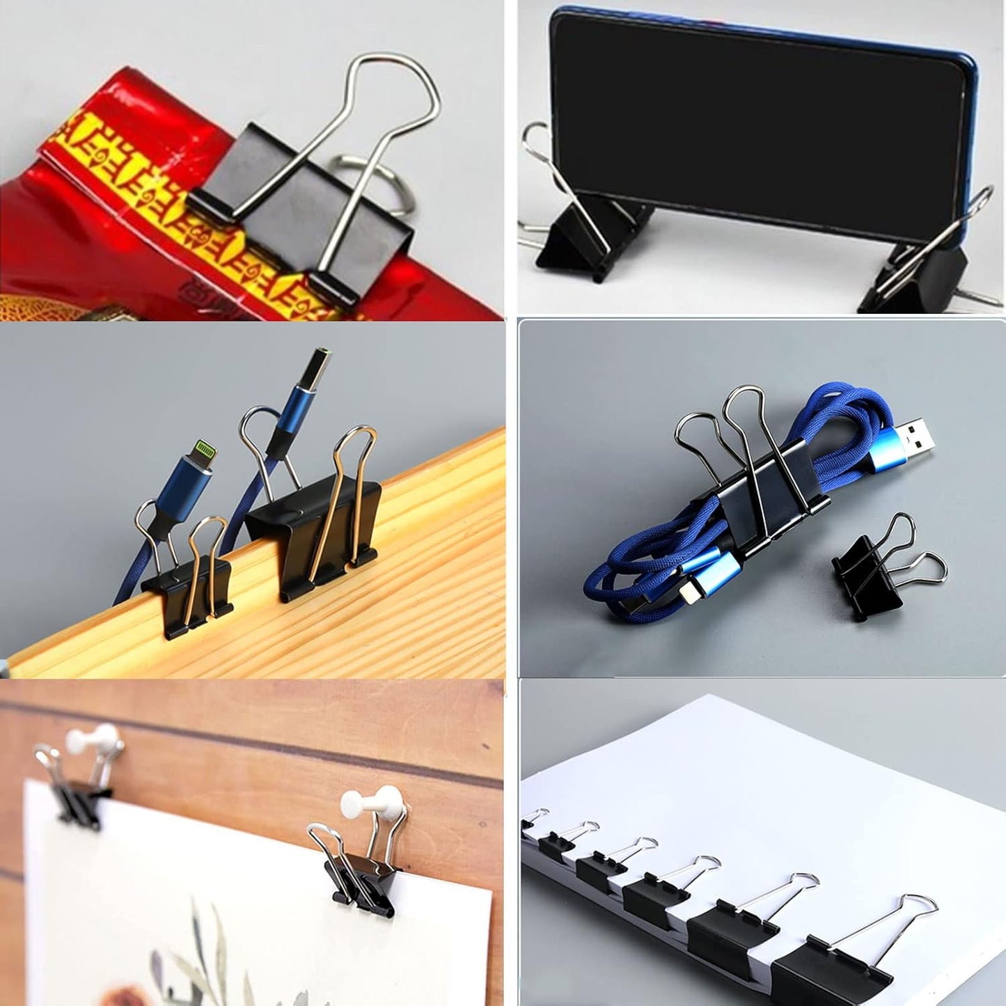 Binder Clips Paper Clamps 300 Pack Assorted Sizes (Black), Jumbo, Large, Medium, Small, Mini and Micro,6 Sizes for Office, School and Home