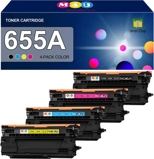 655A Toner Cartridge 4 Pack(with Chip) Compatible with 655A for Color Enterprise M652n M652dn M653dn M653x M653dh Printer(Black Cyan Yellow Magenta)