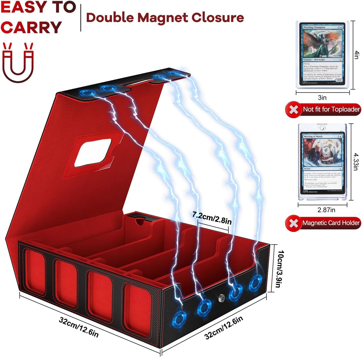 Card Storage Box 3200+ MTG Deck Box with 30 Colorful Divider, 4 Row Commander Trading Card Cases with Portable Handle & Display Windows, Fits for MTG/TCG/Magic Cards, Patented Design