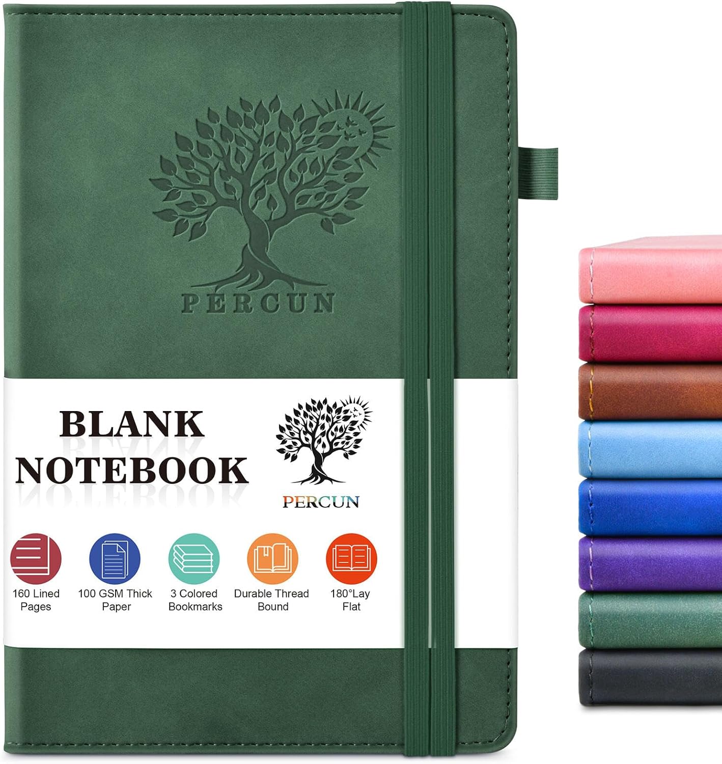 Blank Journal Ntebook for Men & Women, 160 Pages Blank Journals for Writing, Drawing,Sketch Book,5.9" x 8.5" Leather Sketchbook, Unlined Notebook for Work, School, Art - Green