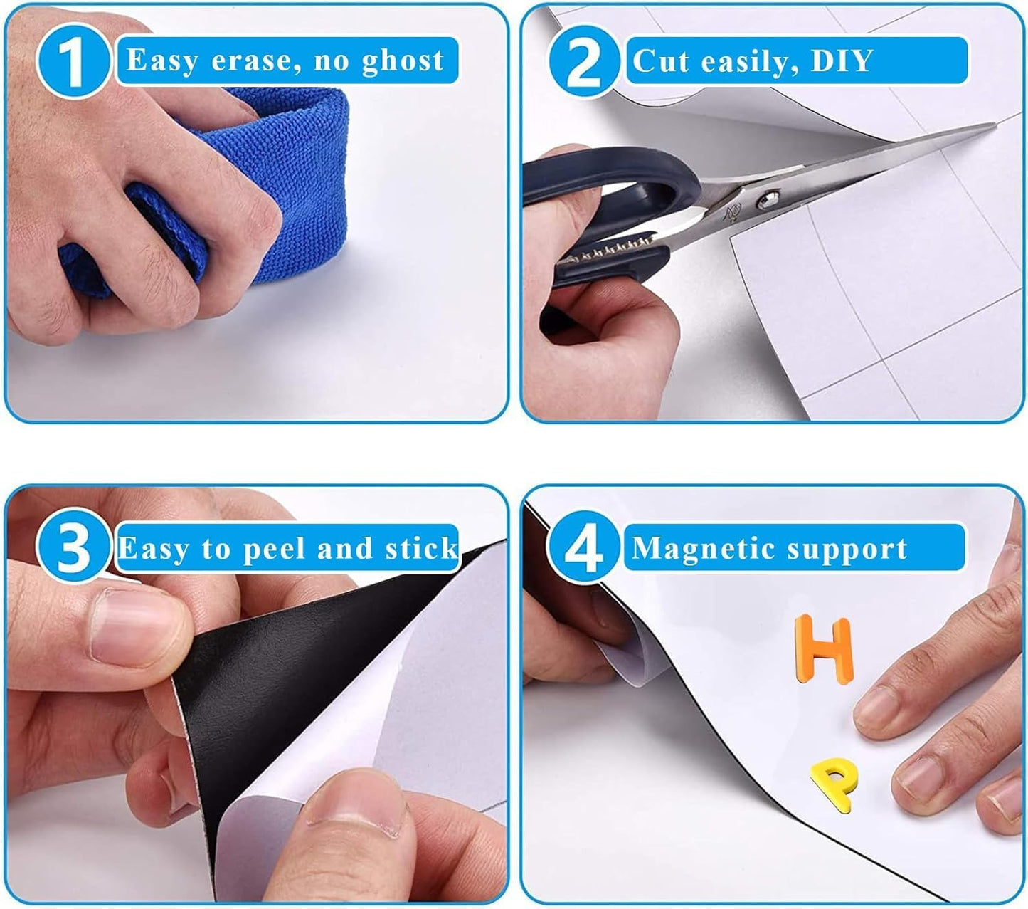 White Board Sticker Adhesive Backing, 48" x 36" Magnetic Dry Erase Board Contact Paper Stick on Wall, Whiteboard Sheet for Teacher Kids Classroom, Include Markers, Eraser with Magnet