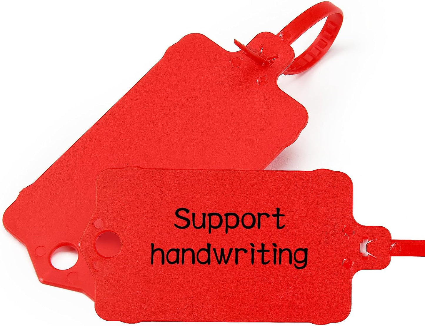 100pcs Blank Plastic Tags for Labeling Reusable Hanging Tags Ties Key Tag Storage Labels Waterproof Plastic Mark Label Writable Hang Sign with One Marker Pen (Red)