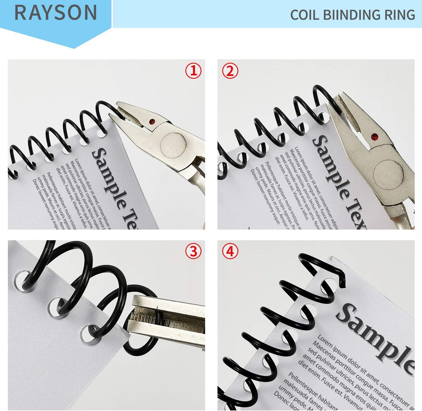 Rayson 15.9mm Plastic Spiral Coil Binding 3:1 Pitch, 5/8inch, 140 Sheets Capacity Black Coil Binding Spines - Versatile for Office and Educational Tasks, Pack of 100