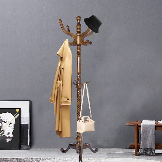 Coat Racks FreeStanding with 11 Hooks, Natural Wood Coat Rack with Tri-Legged Base, Adjustable Height Coat Racks, Easy Assembly for Hallway, Bedroom and Office (Walnut-Tri-Legged Base)