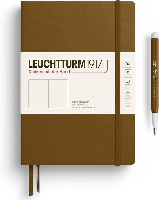 LEUCHTTURM1917 - Notebook Hardcover Medium A5-251 Numbered Pages for Writing and Journaling - Thinking Ahead (Plain Paper, Spice Brown)
