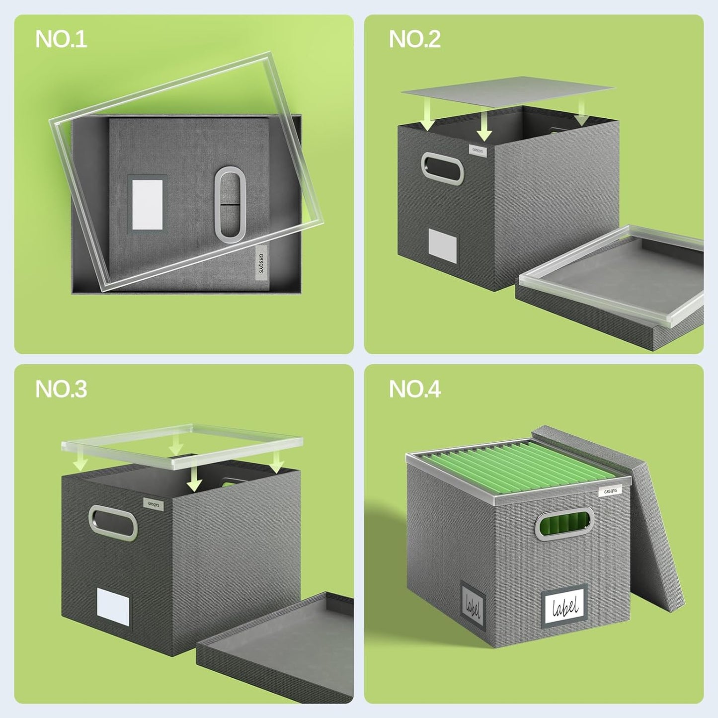 File Organizer Box - File Boxes for Hanging Files with Lid Set of 2 Decorative Hanging Folders Letter Size Organizer with One-Piece Plastic Frame Slides (Grey, 13.2 * 10.1 * 10.1in(2Pack))