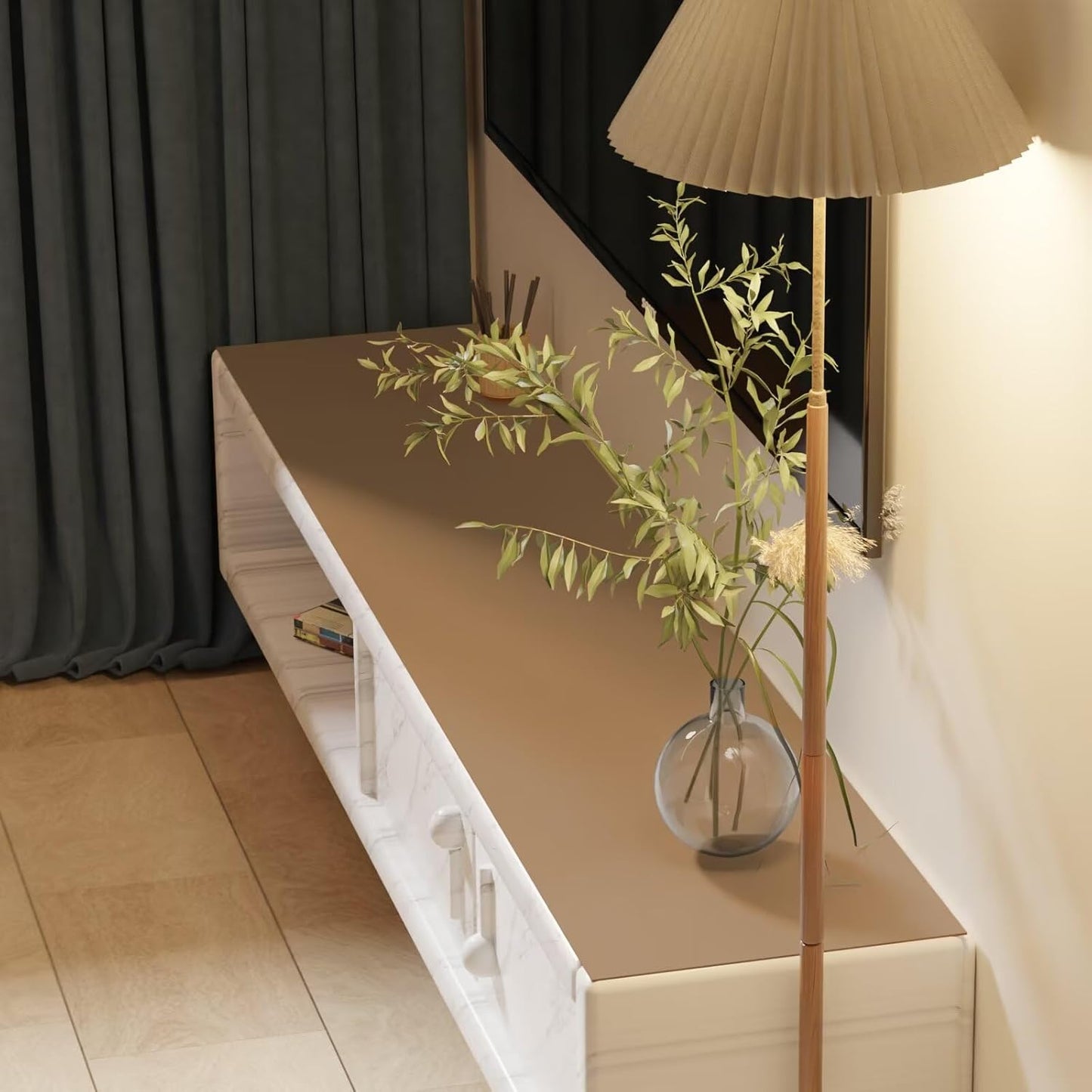 Leather Table Cover,1.8mm Thick,17x72 Inch Desk Cover,Dresser Cover Top,Dresser Protector Top,Dresser Cover,End Table Cover.(Khaki+Silvery,17x72)