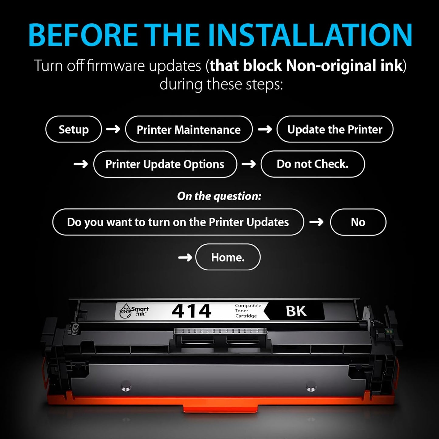 Smart Ink Compatible 414A Toner Cartridge Replacement for HP 414 A with Built-in Chip (2 Black Pack) to use with Color Laserjet Pro MFP M479fdw M479fdn M479fdw M454dw M454dn