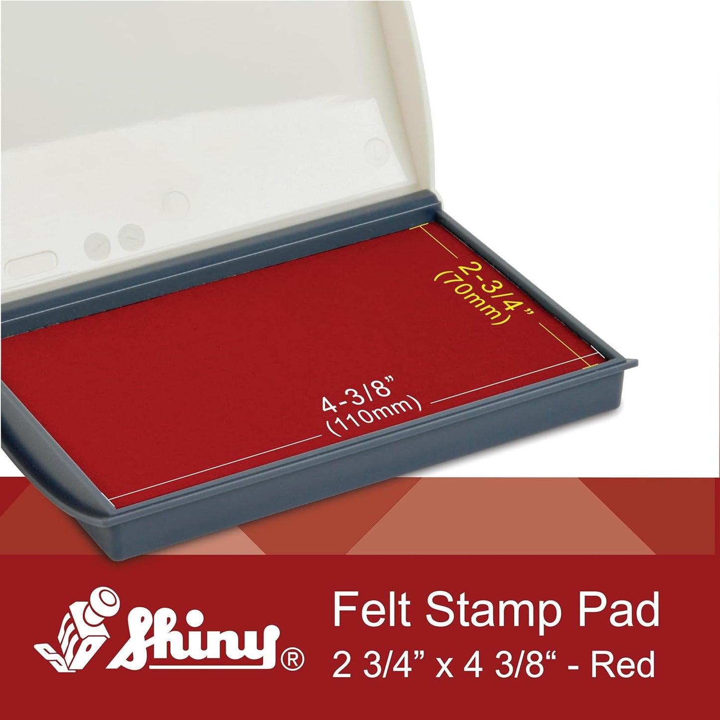 Shiny Red Ink Stamp Pad, 2-3/4" by 4-3/8" Surface Area, Felt Stamp Pad with Red Water-Based Stamp Ink