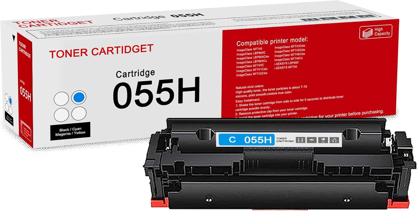 1 Pack 055H 3019C001 Cyan Whit chip Toner Cartridge: Compatible CRG 055H 3019C001 Replacement for Canon Color ImageClass MF740 LBP660C LBP664Cdw MF740C MF745Cdw i-SENSYS LBP660 MF740 Printer