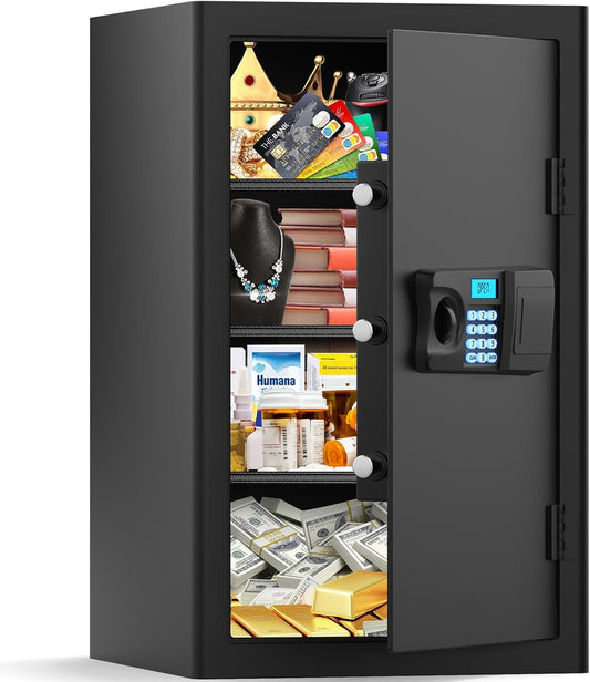 5.0 Cubic Large Home Safe Fireproof Waterproof, Digital Security Fireproof Safe Box with Combination Lock, Alarm Systerm and Removable Shelf, Fire Safes for Home Document Money Valuables