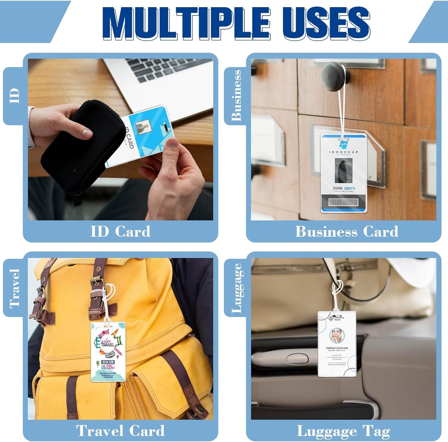 XUWAIDSGN 200 Pieces 5 Mil 2 1/2" x 4 1/4" Laminating Luggage Tags with Loops Thermal Lanyard Laminating Pouches Resealable for Work Permits Pass Cards Student ID Cards (200, 5 Mil)