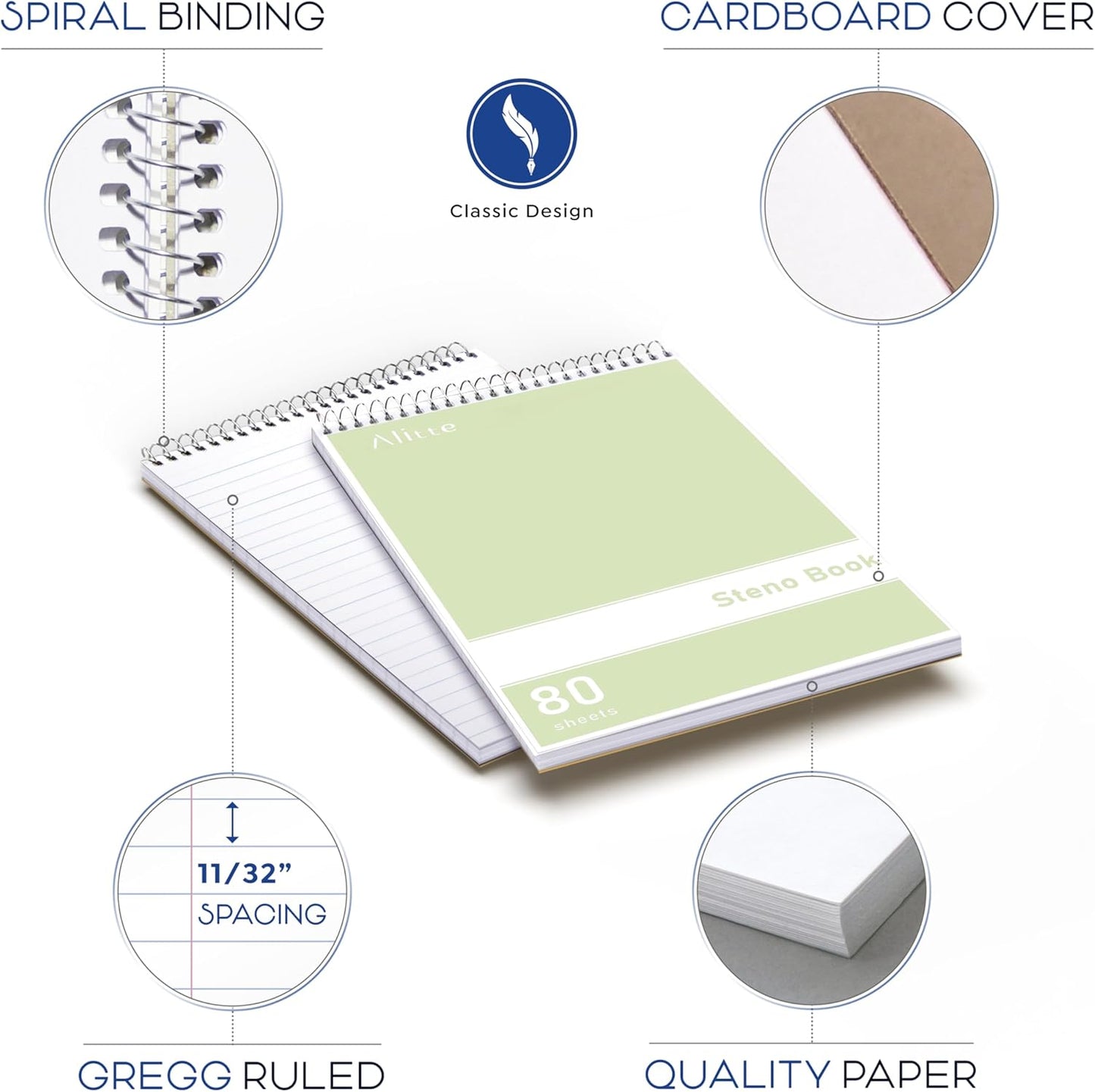 Steno Pads Spiral 6x9-12 Pack Pastel Colors - Perfect for Work, School, and Home Use, Easy Tear-Off Pages, Gregg ruled, White Paper - No Ink Bleeds - 80 Sheets