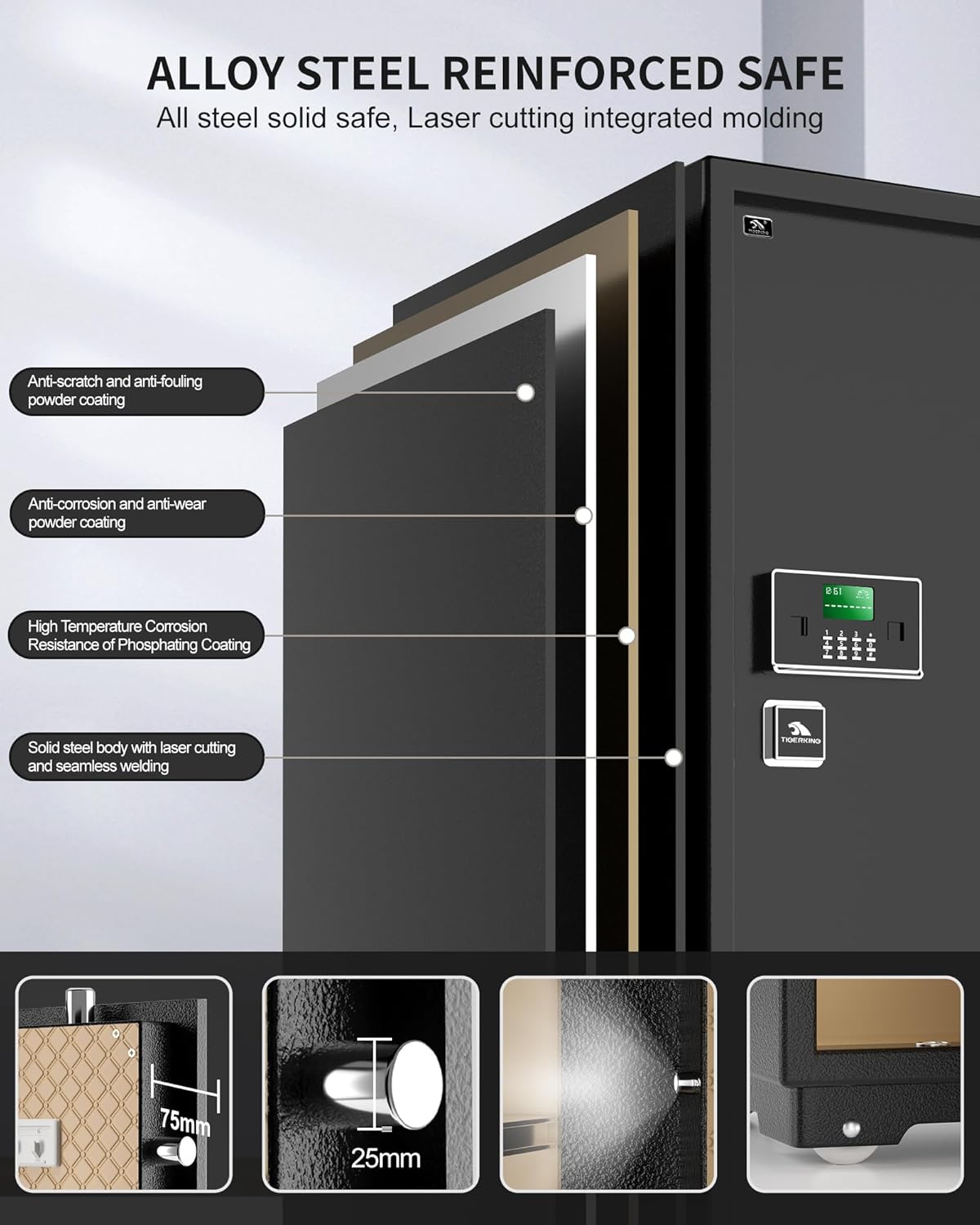 【US STOCK】TIGERKING 17.6 Cubic Feet Extra Large Heavy Duty Safe Box, Home Safe with Double Safety Key Lock and Separate Lock Box, Digital safe with 3 Removable Shelf for Home Hotel Office,235lbs