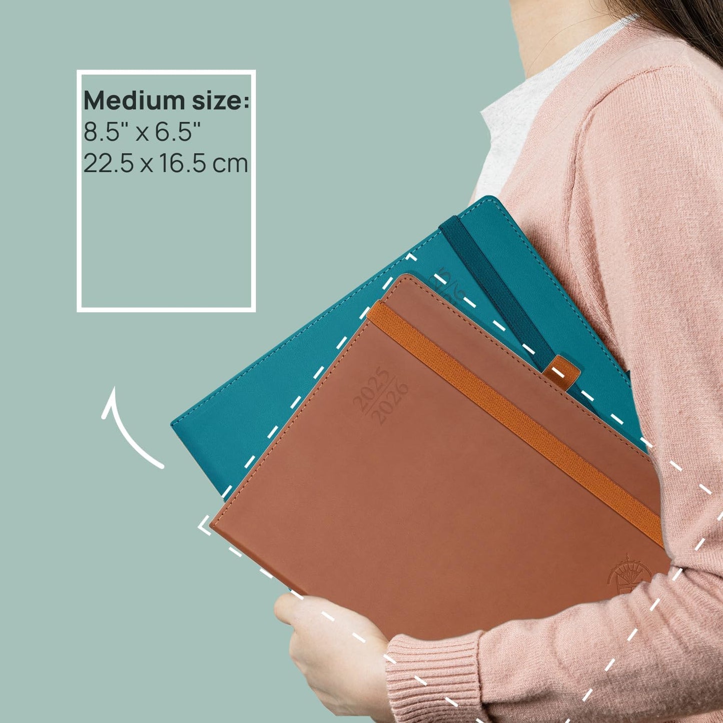 POPRUN Planner 2025-2026 (Medium - 6.5'' x 8.5'') Academic Weekly Calendar (July 2025 - June 2026) with Hourly Time Slots, Monthly Tabs, 100GSM Thick Papers, Leather Soft Cover - Brown