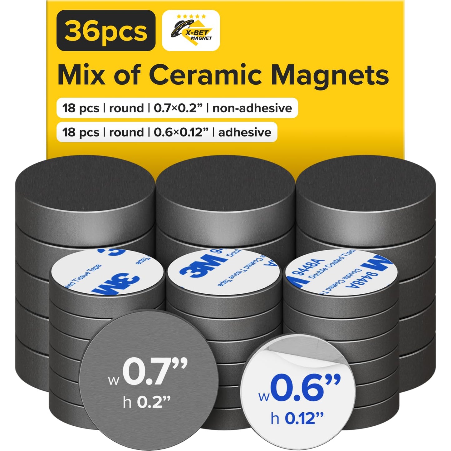 X-bet MAGNET Pack of 36 Magnets Include, Adhesive and Non-Adhesive high-Strength, Versatile Magnets Perfect for Home, Office and Projects - Reliable
