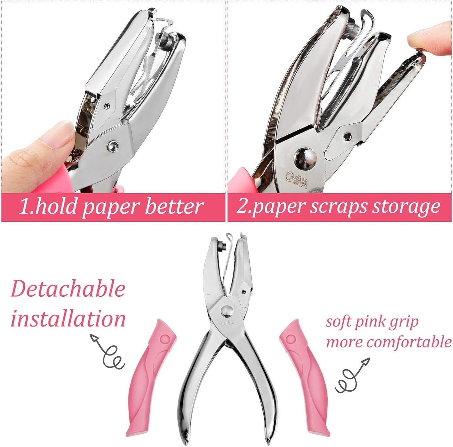 3 Pcs Hole Punch Shapes Single Hole Paper Punchers for Crafts Handheld Metal Punch with Soft Grip 0. 25 Inch Circle 0. 2 Inch Star 0. 22 Heart Holes for DIY Craft Tags Clothing Ticket Scrapbook Tool