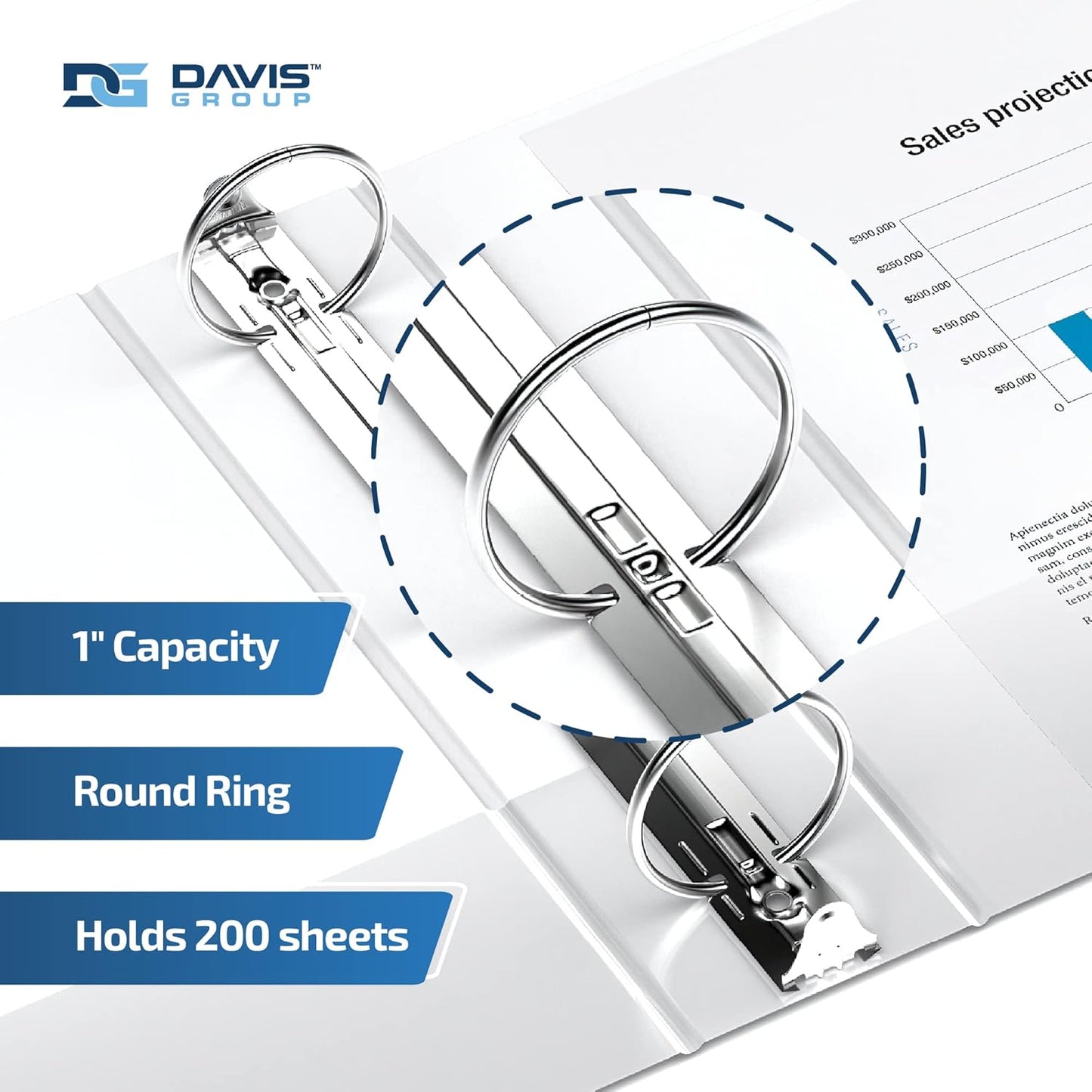 Easyview Premium 3-Ring Binders with Clear-View Covers and Round Rings, Binders for School or Office, 1 Inch, Pack of 6, White