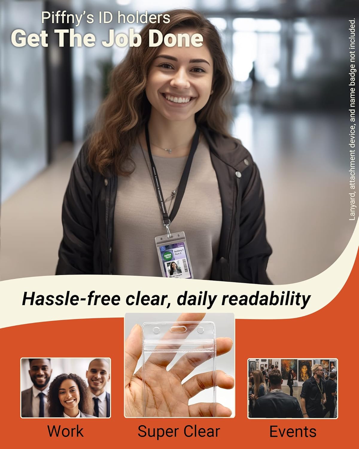 Clear ID Holder for Lanyard - ID Card Holder Waterproof (Inches, 2.25 x 3.5 Vertical 100Pack)