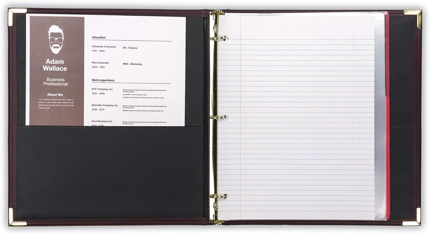 Samsill Classic Collection Leather 3 Ring Binder, Executive Presentation Portfolio, 0.5 Inch (Holds 100 Sheets), Brass Round Ring, Burgundy
