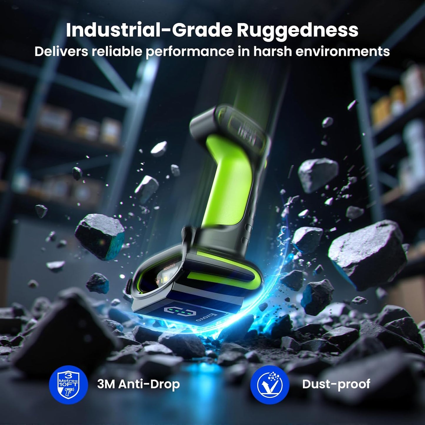 Eyoyo Industrial Wireless Barcode Scanner: 3-in-1 Waterproof Bluetooth Scanner with Charging Dock&Battery Indicator, Handheld Hands-free 1D 2D QR Bar Code Reader for Computer Laptop Mac Android iPhone