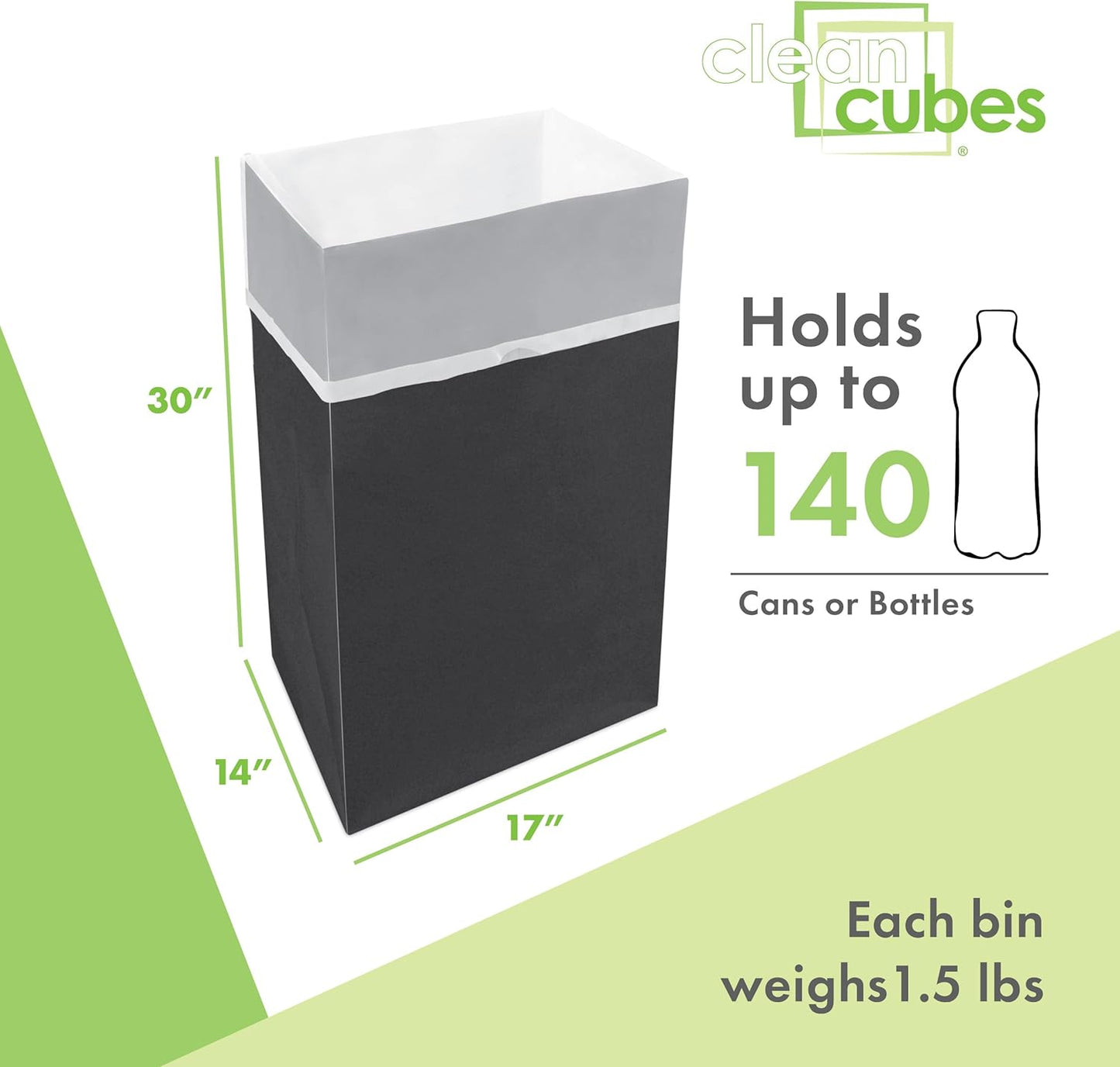 | 30 Gallon Disposable Trash Cans (3-Pack) with Fitted Trash Bags - Reusable Garbage and Recycling Bins for Parties, Events, and More (Black - 30” Height x 17” Width x 14” Depth)