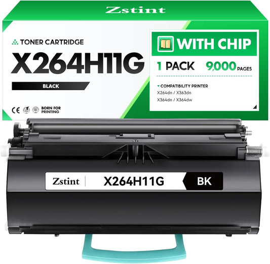 X264H11G Toner Cartridge Black 1-Pack High Yield with Chip Replacement for Lexmark X264 X264A11G X264H11G Toner Compatible with Lexmark X264dn X363dn X364dn X364dw X363 Series Printers (9,000 Pages)