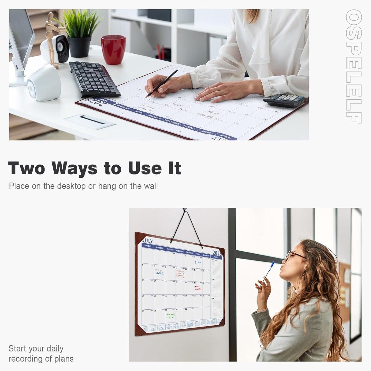 Ospelelf Desk Calendar 2025-2026 Large Wall Calendar with Plastic Cover 22"x17" Planner Pad Runs from January 2025 to June 2026 Brown