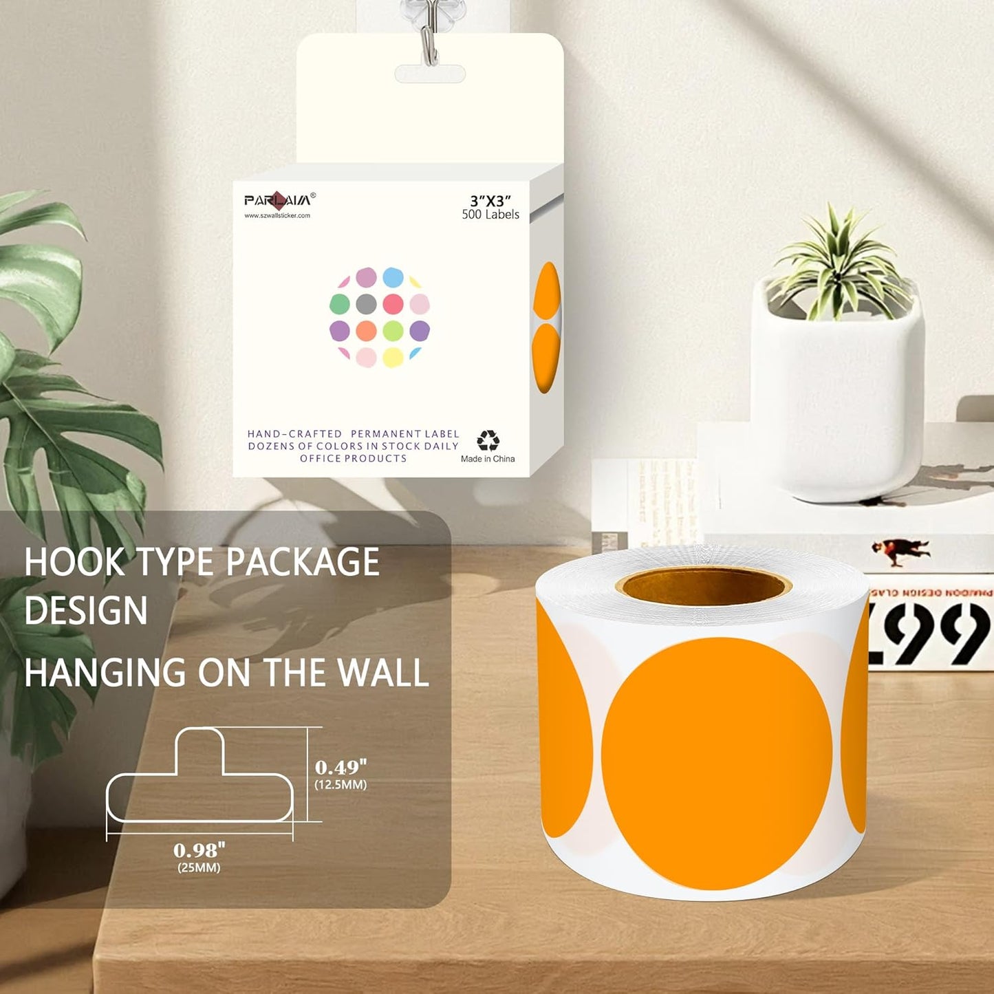 PARLAIM 3" Diameter Round Orange Color Coding Sticker, 4 Rolls 2000PCS Circle Dot Label,Permanent for Inventory Box Labeling