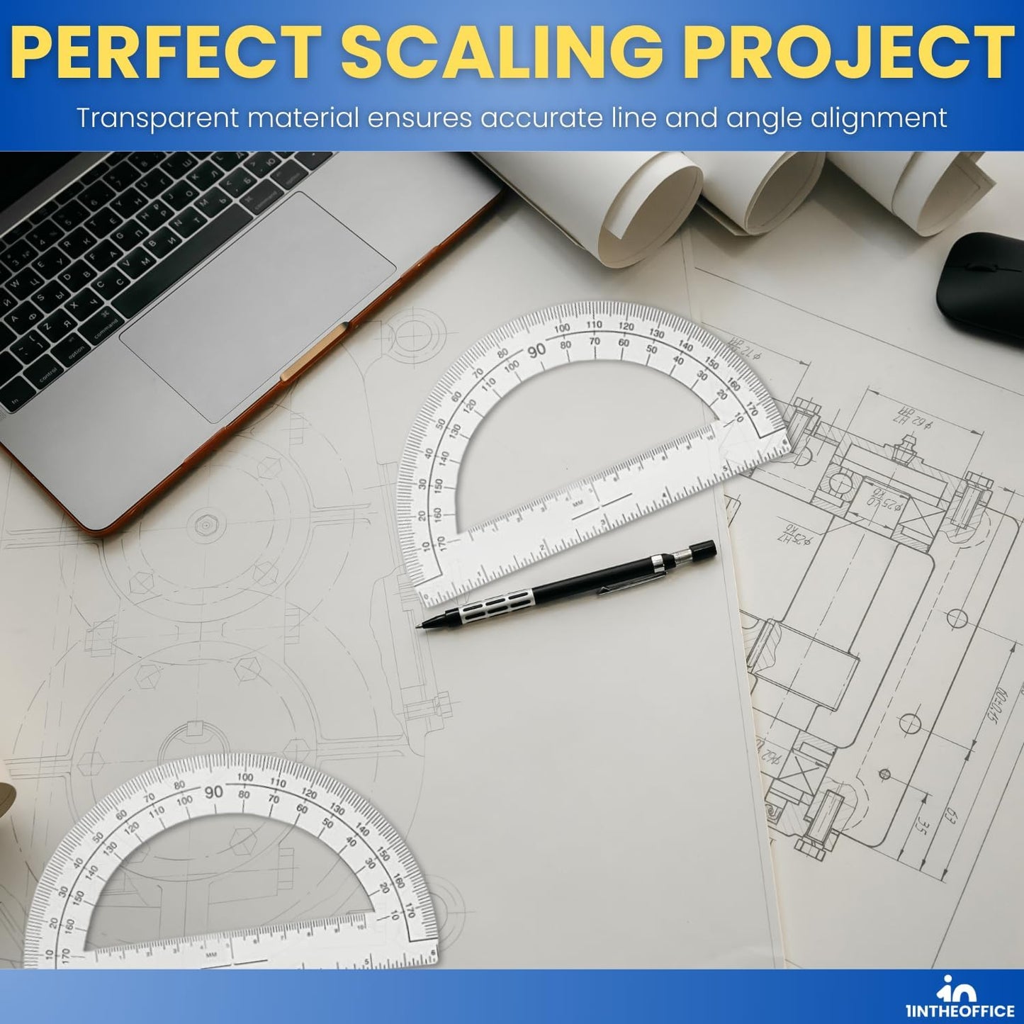 1InTheOffice Plastic Protractor 6 Inch, Protractor for Geometry, Clear Protractor, 180 Degrees, 6 Pack