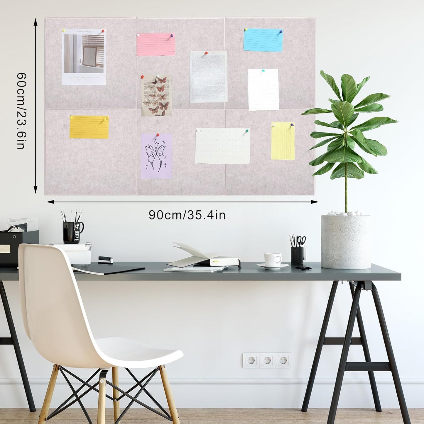 Large Cork Board 36" x 24", 6 Pack Felt Wall Tiles with Colored Pushpins, Bulletin Board with Removable Self-Adhesive Strips, Pin Boards Cork Boards for Walls Office Home-Light Tan