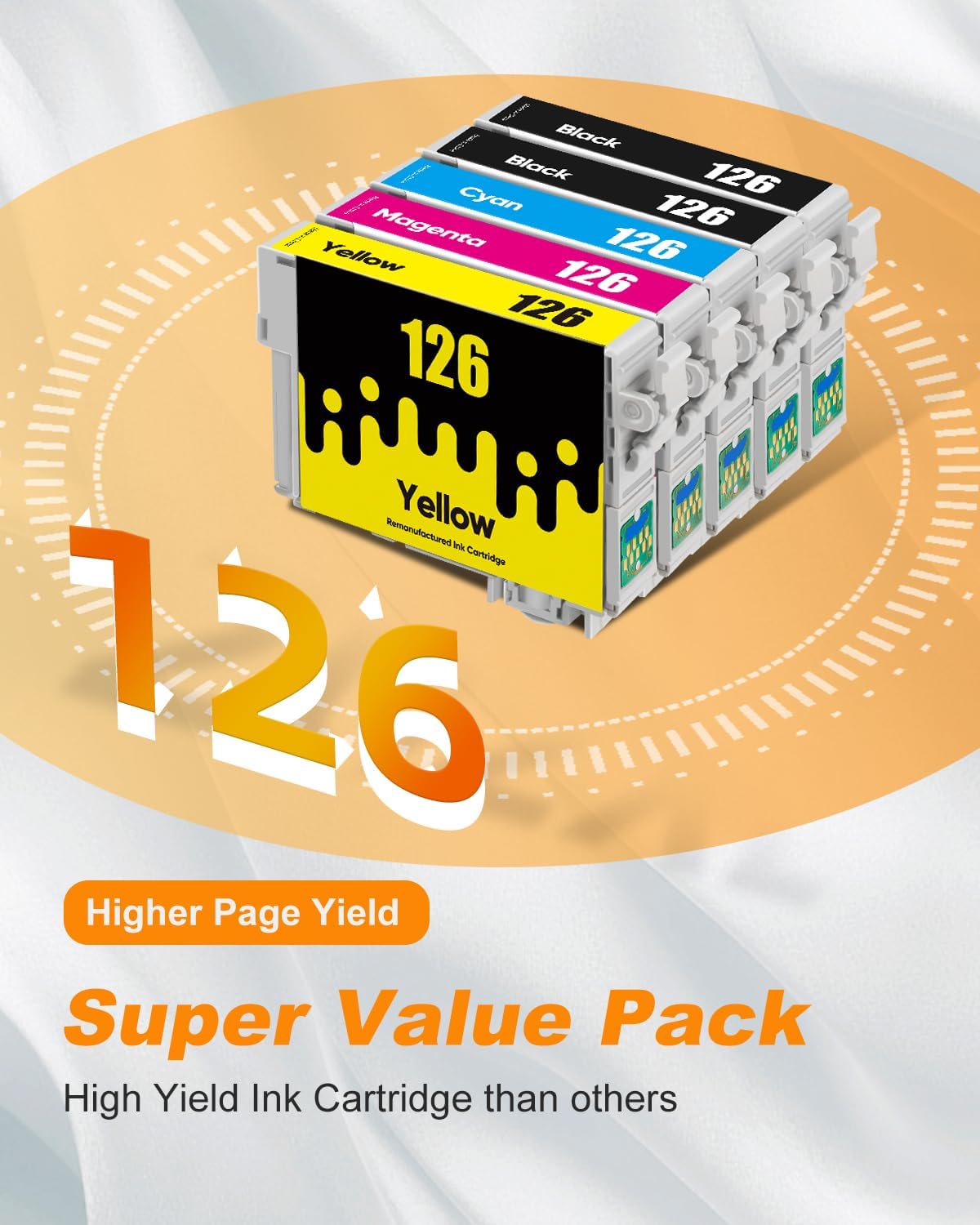 126 Ink Cartridges Remanufactured Replacement for Epson 126 Ink Cartridges for Epson 126 T126 Ink use for Epson Workforce WF-3520 WF-3540 WF-7010 435 545 645 845 60 Stylus NX430 (10 Pack，126 Ink)