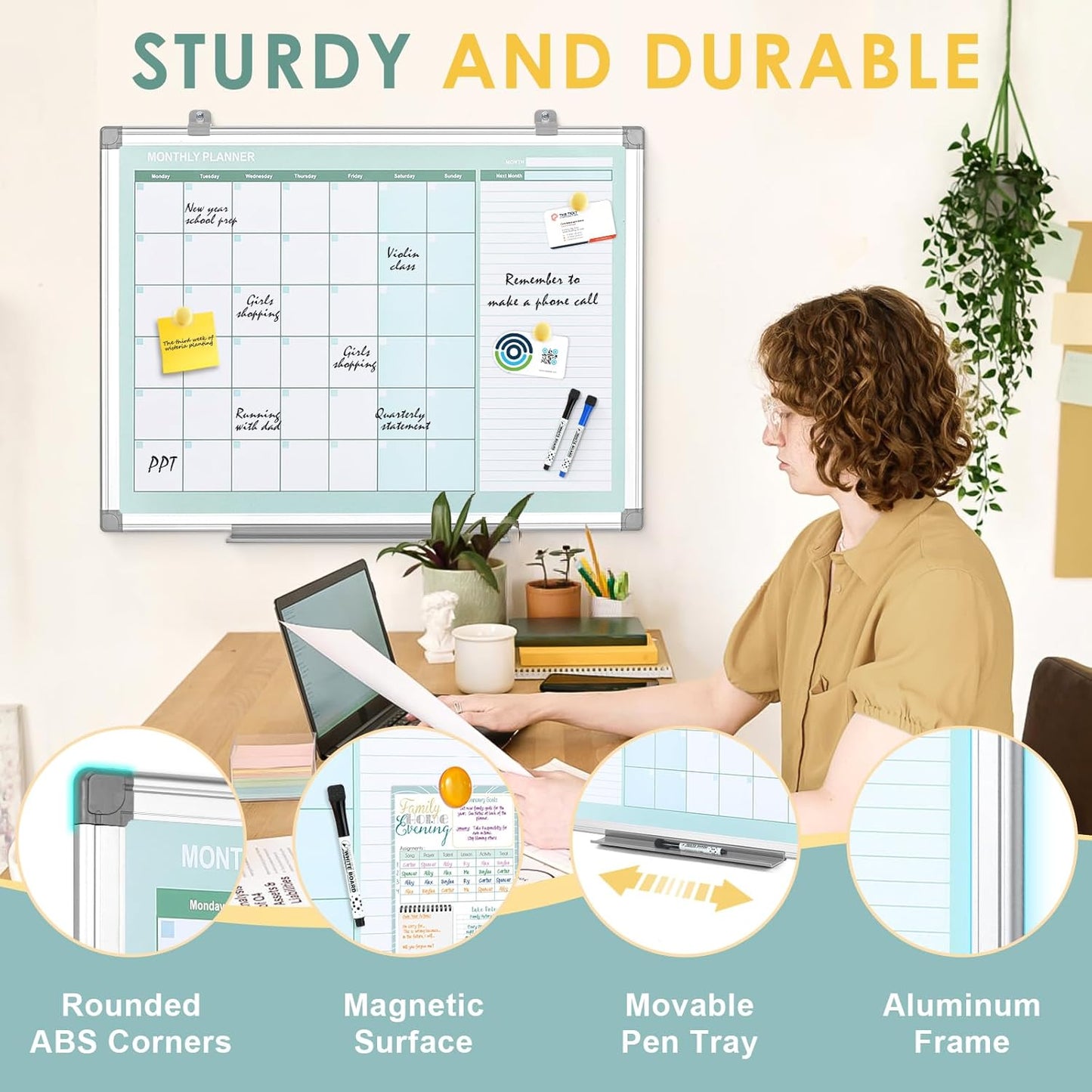 MAKELLO Dry Erase Calendar for Wall, White Board Calendar with Next Month for Office, Family, Kitchen and Bedroom, 24x18 inches